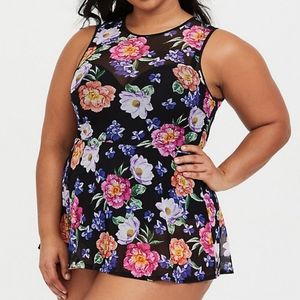 NWT Black Floral Peplum Swimsuit - Full Bust